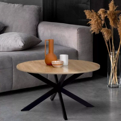 Abbildung von IDMarket Couchtisch, rund, Alix, Spidenfuß, 70 cm, Holz und Schwarz