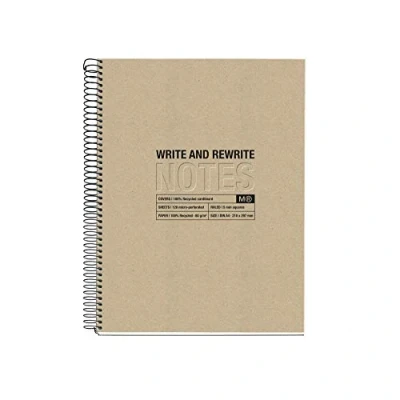 Abbildung von Miquelrius 100% recyceltes Notizbuch, Umschlag aus recyceltem Karton, A4 Notizbuch (210 x 297 mm), 4Löcher, 120 recycelte Blätter 80 g/m², 4 Farbstreifen, 5 mm Rasterlinie, Farbe Craft