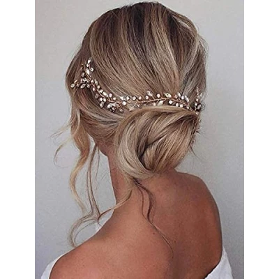 Abbildung von Cubahop Braut Hochzeit Haar Reben Kristall Stirnband Strass Kopfstücke Zubehör für Frauen und Mädchen (Gold)