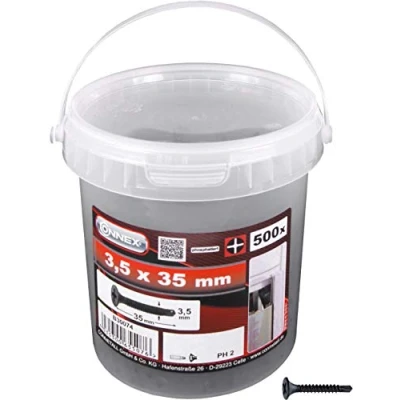 Abbildung von Connex Schnellbauschrauben 3,5 x 35 mm 500 Stück Mit Feingewinde &amp; Bohrspitze Trompetenkopf PH Phillips Antrieb Schwarz phosphatiert / Trockenbauschrauben Schrauben Eimer B30074