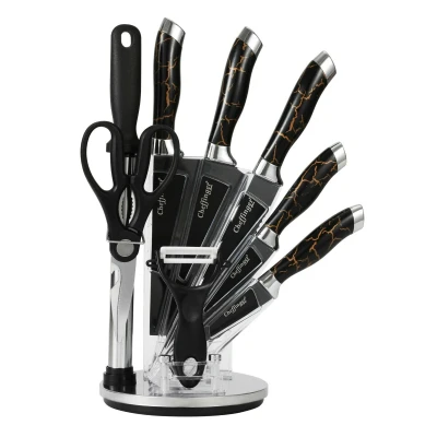Abbildung von Cheffinger Messer Set 9 tlg Messerständer drehbar Edelstahl Marmordesign