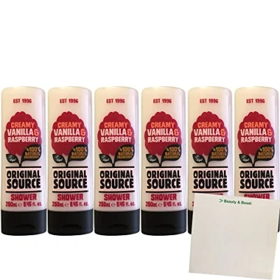 Abbildung von Original Source Creamy Vanilla &amp; Raspberry Duschgel 6er Pack (6x250ml Flasche) + usy Block