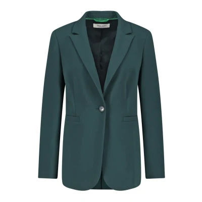 Abbildung von Gerry Weber Damen Klassischer Blazer mit Bewegungsschlitz Langarm, Manschetten unifarben Green Teal 38