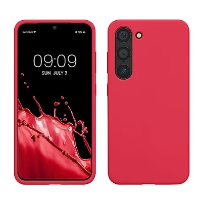 Abbildung von kwmobile Hülle kompatibel mit Samsung Galaxy S23 dünnes Silikon Handy Case stoßfeste Handyhülle weiche Oberfläche Kabelloses Laden Awesome Pink
