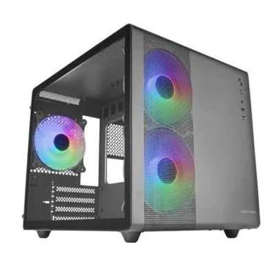 Abbildung von Mars Gaming MC 400 Schwarz, Kompaktes Micro ATX Gehäuse, Volles Seitenfenster Gehärtetem Glas, 3X 120mm FRGB Lüfter, Mesh Seitenteil