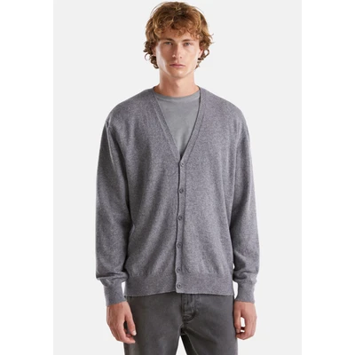 Abbildung von United Colors of Benetton WITH Chainstitch LOGO ON BACK Relaxed FIT Strickjacke, Herren, Größe: Medium, Grey