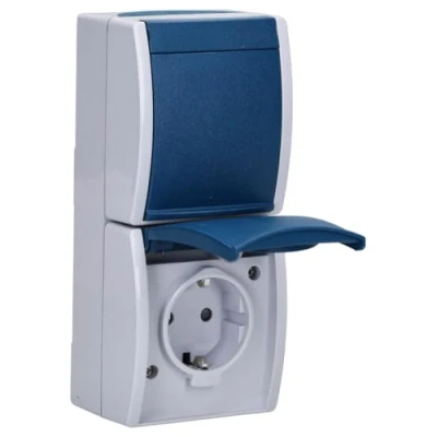 Abbildung von Busch Jaeger 20 02 EBW 53 SCHUKO® Steckdose mit erh. Berührungsschutz (Thermoplast) Grau ocean® (IP 44) 2CKA002084A0719