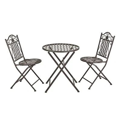 Abbildung von en.casa Balkonset, (3 tlg., Tisch mit 4 Stühlen), Bistroset »Biella« 3 tlg. klappbar Metall Dunkelgrün