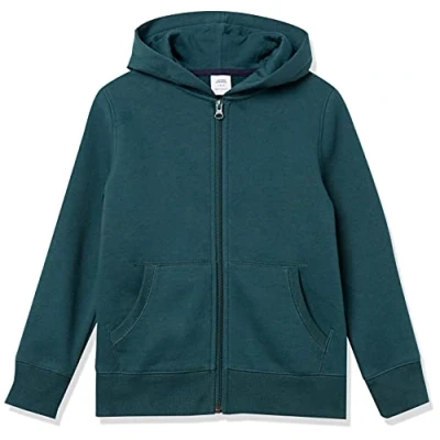 Abbildung von Amazon Essentials Jungen Fleece Kapuzenpullover mit Reißverschluss, Dunkelgrün, 10 Jahre