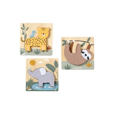 Abbildung von VERTBAUDET 3er Set Baby Puzzles TANSANIA aus Holz FSC®gelb