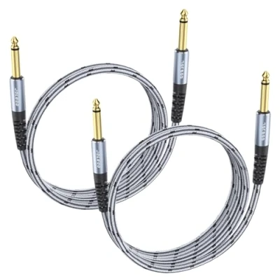 Abbildung von JOLGOO 1/4 Zoll Gitarren Instrumentenkabel 2 Stück, TS Gitarrenkabel, Viertel Kabel, für E Gitarre, Bass, Tastatur, Mixer, Verstärker, Lautsprecher, elektrische Mandoline, 1 m