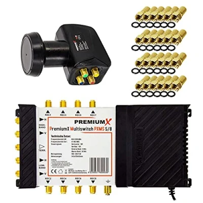 Abbildung von Premium X Multischalter Set 5/8 Multiswitch Quattro LNB 24x F Stecker, Satverteiler 1 SAT für 8 Teilnehmer HDTV FullHD 4K UHD 8K