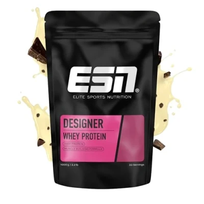 Abbildung von ESN Designer Whey Protein Pulver, Stracciatella, 1 kg, bis zu 23 g pro Portion, ideal zum Muskelaufbau und erhalt made in Germany