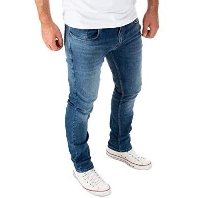 Abbildung von WOTEGA Justin Herren Jeans Slim Fit Stretchjeans Hosen für Männer Stretch Herrenhosen Jeanshosen, Mittelblau (Blue Indigo 193928), W38/L30