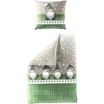 Abbildung von BIERBAUM Bettwäsche &quot;Wichtel in Gr. 135x200 oder 155x220 cm, ideal für Weihnachten&quot;, (2 tlg.), Biber kuschelig warm im Winter, pflegeleichte Winterbettwäsche