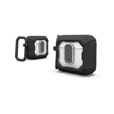 Abbildung von URBAN ARMOR GEAR Plasma Case für die Apple AirPods 4 Hülle [2024] (Magnetisch, Wireless Charging kompatibel / Status LED sichtbar, Abnehmbarer Karabinerhaken) schwarz transparent