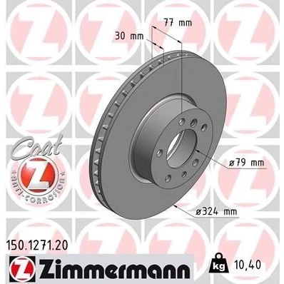 Abbildung von ZIMMERMANN COAT Z 150.1271.20 Bremsscheibe 324 30 7/5 5 120 innenbelüftet beschichtet hochgekohlt BMW: 7, Limousine, Touring