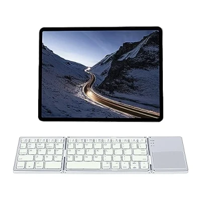 Abbildung von Mcbazel Wiederaufladbare Faltbare Bluetooth Tastatur, Tragbare Drahtlose Tri Tastatur mit Touchpad für Mobilgeräte Kompatibel Tablet/Handy/PC, Weiß