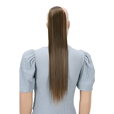 Abbildung von CAISHA 60cm Zopf mit 2 Bändern Pferdeschwanz Langhaar Extensions Haarverlängerung Haarteil Glatt Braun Mix HC27