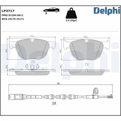 Abbildung von Bremsbelagsatz, Scheibenbremse DELPHI LP3717