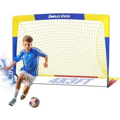 Abbildung von Dimples Excel Fußballtor Netz für Garten und Außenbereich Fußballtraining Fußballliebhaber (4&#039;x3&#039; Blau Gelb)