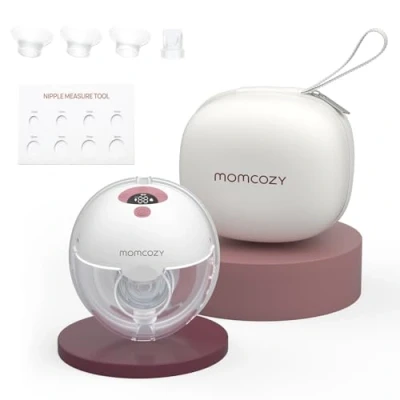 Abbildung von Momcozy Milchpumpe Elektrisch Tragbar Freihändig M5, Doppelmilchpumpe Für Den Babymund, Doppelt Abgedichteter Flansch Mit 3 Modi und 9 Stufen, 24 mm (1, Rot)