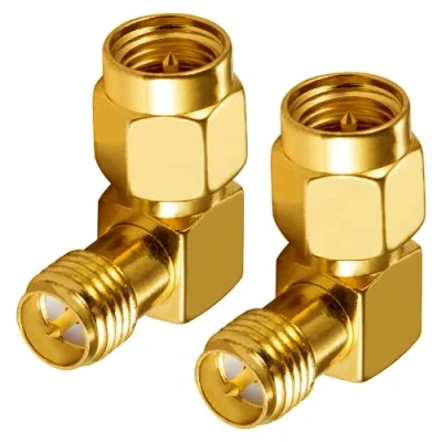 Abbildung von Vecys WiFi Antennenadapter SMA Stecker auf RP Buchse (mit pin) Adapter Rechtwinkliger 90 Grad RF Koaxial Koax für 2G 3G 4G Antenne Router Drahtloses WLAN Netzwerk (2 Stück)…