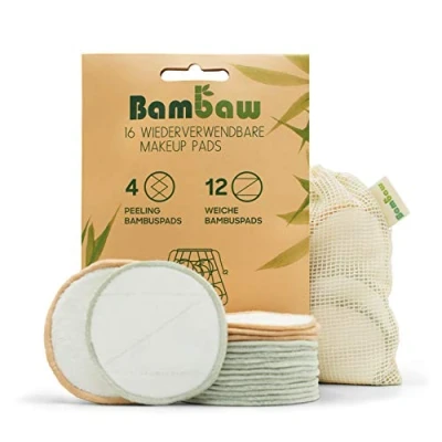 Abbildung von Waschbare Abschminkpads 16 Wiederverwendbare Wattepads aus Bambus &amp; Baumwolle mit Wäschebeutel Pads Waschbar wiederverwendbar Abschminkspads Zero Waste Bambaw