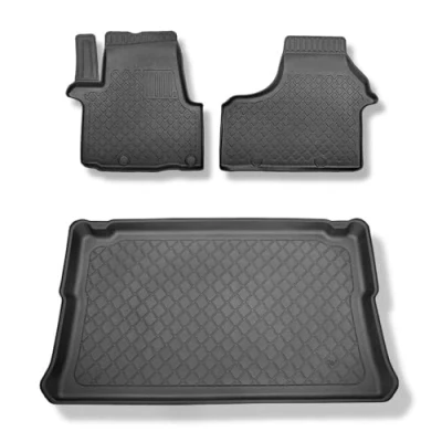 Abbildung von Mossa Set TPE Fußmatten Auto + Kofferraumwanne kompatibel mit Renault Trafic III Van (09.2014 ) schwarz Automatten Autoteppiche Kofferraummatte rutschfest Schutzmatte G2