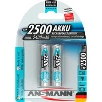 Abbildung von ANSMANN Akku AA Mignon 2500mAh 1,2V NiMH wiederaufladbare Batterien Akkus maxE (geringe Selbstentladung &amp; vorgeladen) ideal für Spielzeug, Funk Tastatur/Maus, Wii Xbox Controller (2 Stück)