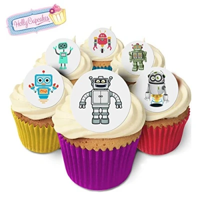 Abbildung von 24 Wunderschöne essbare Kuchendekorationen: Roboter / Robots!