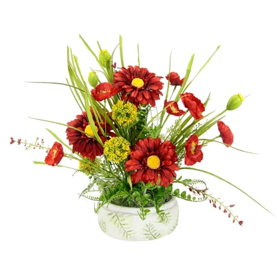 Abbildung von Kunstblume Blumenarrangement aus Gerbera und Mohnblumen in Schale Keramik, I.GE.A., Höhe 38 cm, Dekoblumen Blumenstrauß Seidenblumen Tischdeko Hochzeitsdeko