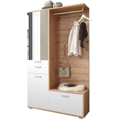 Abbildung von ENTRA Flurgarderoben Set in Artisan Eiche Optik, Weiß Stylishe Kompaktgarderobe mit Spiegel für Ihren Eingangsbereich 117 x 198 38 cm (B/H/T)