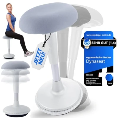 Abbildung von Dynaseat Ergonomischer Hocker höhenverstellbar zum Sitzen &amp; Stehen (Weiß, 65 85 Variante) Sitzhocker Bürohocker ergonomisch Schreibtischhocker mit Schwingeffekt Stehhilfe