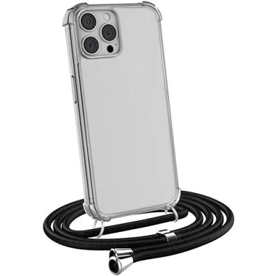 Abbildung von MyGadget Handykette für iPhone 13 Pro Max [ TPU Hülle mit verstellbaren Band ] Handyhülle Handyband zum Umhängen Kordel Schnur Case Schutzhülle Schwarz