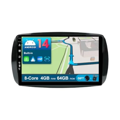 Abbildung von JOYX Android 13 IPS Autoradio Passt für Mercedes Benz Smart (2014 2020) 4G+64G Eingebaut DSP/Carplay/Android Auto Kamera + MIC 9 Zoll 2 Din Lenkradsteuerung WiFi DAB 360 Fast boot AHD