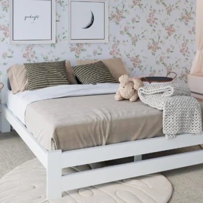 Abbildung von Home Collective Holzbett mit Lattenrost Modern Bett Kiefer Bettgestell Massivholzbett Klassisch (90x200, 120x200, 140x200, 160x200 cm), Doppelbett, Skandi Boho Landhaus Kopfteil mittel 140x200 cm weiß