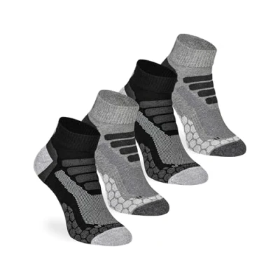 Abbildung von mehrstrumpf x XTREME Kurze Wandersocken Sneaker Outdoor Hiking Trekking Anti Blasen Polsterung Vollfrottee Schutz für Herren &amp; Damen Allwetter (4 Paar) Multi Grau 45 47