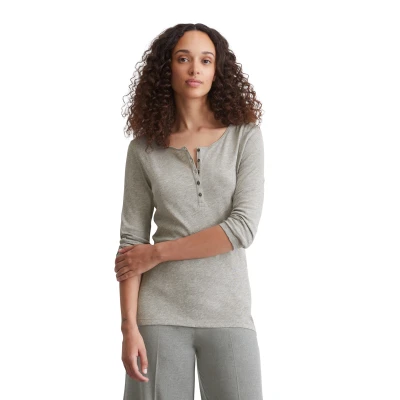 Abbildung von Marc O&#039;Polo HENLEY, LONG Sleeve Langarmshirt, Damen, Größe: Medium, Soft stone melange