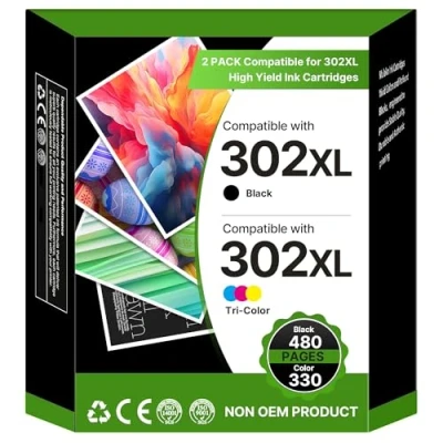 Abbildung von 302XL Druckerpatronen Multipack Ersatz für HP 302 XL Patronen Schwarz und Farbe Envy 4525 4520 4522 4524 4527 Officejet 3830 3831 3833 5230 Deskjet 2130 3630 3636 1110 (2er Pack)