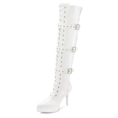Abbildung von LASCANA Belle Affaire Overkneestiefel &quot;High Heel Stiefelette mit Plateau&quot;, erotische Lack Optik, Zierschnallen