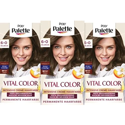 Abbildung von Poly Palette Vital Color Intensive Creme Haarfarbe 6 0 Hellbraun (115 ml), natürlich aussehende &amp; langanhaltende Coloration, permanente Coloration für 100 % Grauabdeckung auch bei weißem Haar