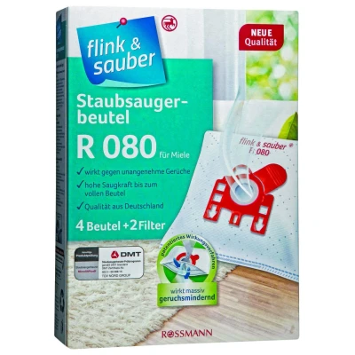 Abbildung von flink &amp; sauber Staubsaugerbeutel R 080, passend für Miele, Hoover, 4 St., lagiges Vlies, geruchsneutralisierend