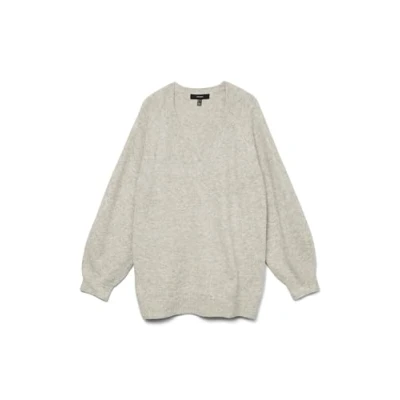Abbildung von Vero Moda Vmleaf LONG Vneck Strickpullover, Damen, Größe: XS, Light grey melange