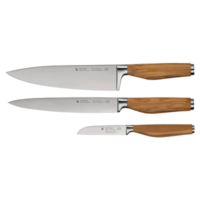 Abbildung von WMF Messer Set &quot;Grand Wood&quot;, (Set, 3 tlg., 1x Kochmesser Fleischmesser Gemüsemesser), teilig, Olivenholzgriffe, Spezialklingenstahl, perfekt ausbalanciert