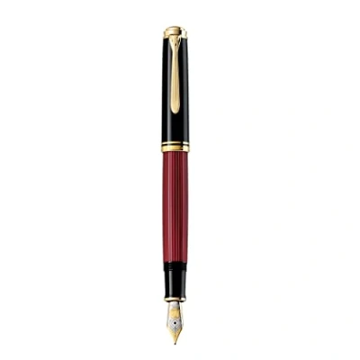 Abbildung von Pelikan Füllhalter Souverän 800, Schwarz Rot, Feder M (mittel), hochwertiger Kolbenfüller im Geschenk Etui, 816625
