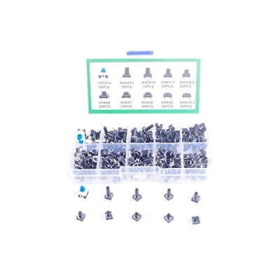 Abbildung von ANGEEK 10 Models 180pcs 6 * Tact Switch Tactile Push Button Kit, Height: 4.3MM 14MM DIP 4P Micro 6x6 Key
