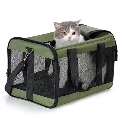 Abbildung von HITSLAM hundebox Faltbar Hundetransportbox Katzentransportbox Katzenbox Transportbox katzentasche für Hund, Katzen, Airline Zugelassen, Reisefreundliche Transporttasche (M)