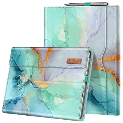 Abbildung von Fintie Hülle für Microsoft Surface Pro 8 13 Zoll (2021) Multi Sichtwinkel Hochwertigem Kunstleder Tasche Schutzhülle mit Dokumentschlitze, Type Cover Kompatibel, Smaragd Marmor