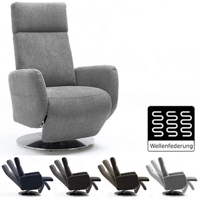 Abbildung von Cavadore TV Sessel Cobra / Fernsehsessel mit Liegefunktion, Relaxfunktion Stufenlos verstellbar Ergonomie M Belastbar bis 130 kg 71 x 110 82 Hellgrau
